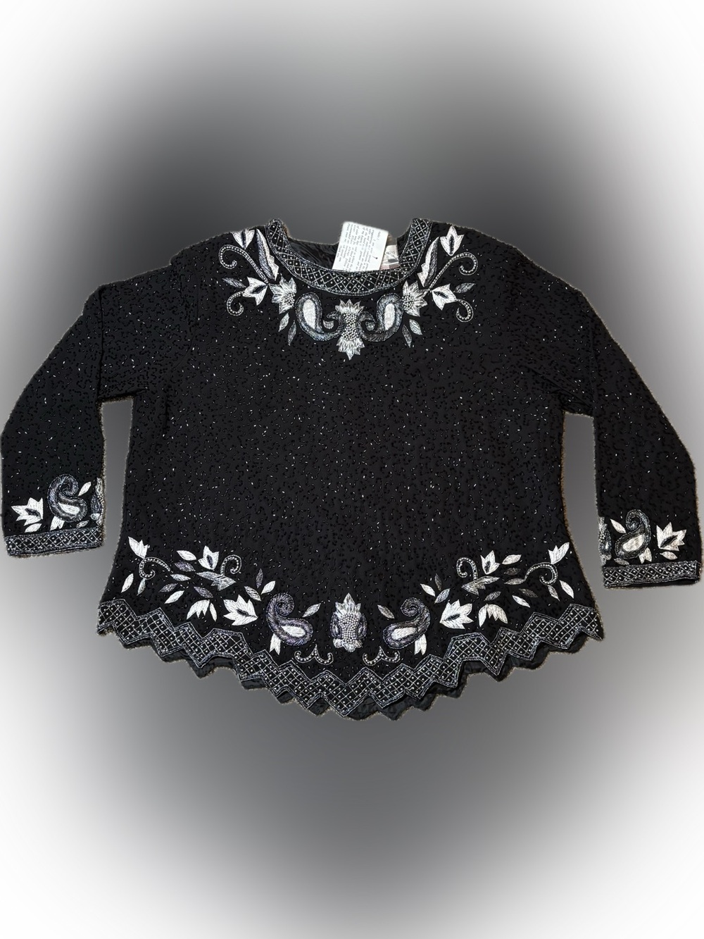 240 Draper’s & Damon’s Beaded Evening Blouse with Silver Embroidery, Size 2X